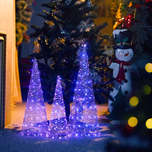 KPCB Tech Christmas Decorations Prelit Christmas Decoration Tree 3 Pack 24 inches/20 inches/16 inches, Silver