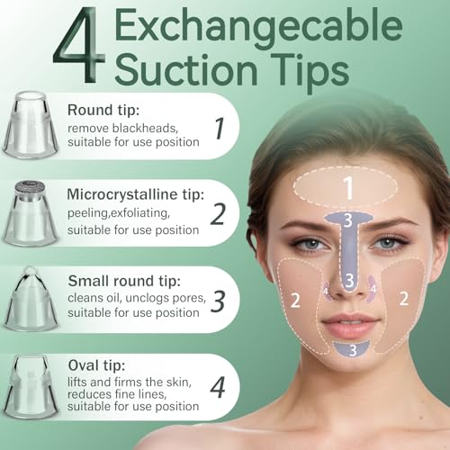 Hqynss Blackhead Remover Vacuum, 5 Suction Power Mode & 4 Replaceable Heads, USB Rechargeable Pore Cleaner Tool for Face - Blackhead Whitehead Comedone Extractor - Image 4