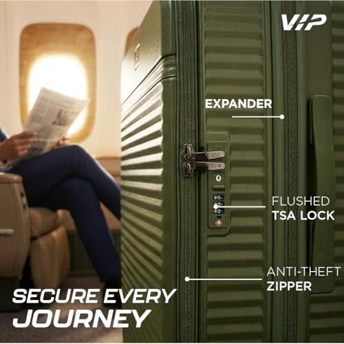 Image of VIP FLEX9010 Expandable Check-in Trolley Bag 67cm | Medium | Hard Luggage | 8-Wheel Business Travel Suitcase with 15.6 inch Laptop Compatible | Flushed TSA Lock | 3 Years International Warranty (Green)