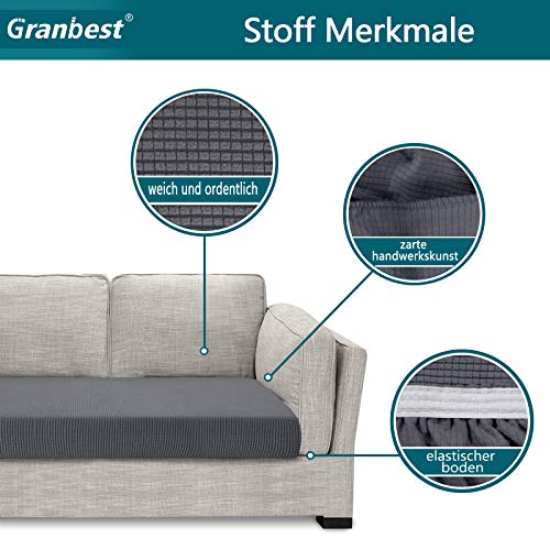 Granbest High Stretch Sofa Sitzkissenbezug Superweicher Sofa Sitzbezug Sitzkissenschutz Jacquard Spandex Stoff mit Elastischer Unterseite(3 Sitzer,Grau)