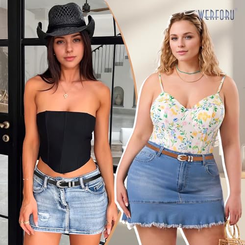 WERFORU 2 Pack Women Skinny Belts for Jeans Dresses Ladies Thin Leather Waist Belt with Gold/Silver Buckle,0.5" Width4