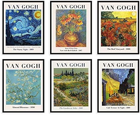 Sylvana Workshop - Van Gogh Posters and Prints Wall Art, UNFRAMED(Set of 6 Wall Decor), Fine Art Posters Prints, The Starry Night, Art Prints, Famous Posters, Famous Prints, Van Gogh Decorations… (8"x10")