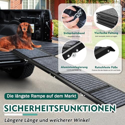 Längste 180cm & Breiteste 50cm Hunderampe,Faltbare Hunderampe Auto mit Rutschfester Teppich, Klappbar für Outdoor Stufen,Hundetreppe Auto für Mittlere & Große Hunde in EIN SUV & LKW
