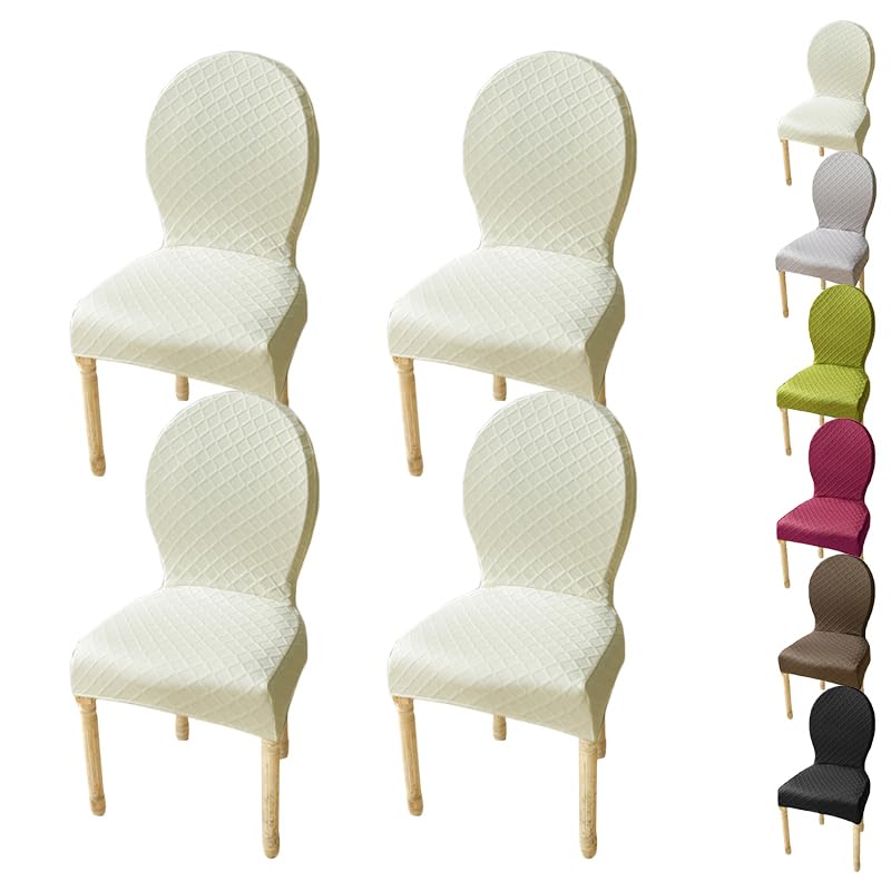 KCCRHIN Round Back Dining Chairs Slipcovers Special-Shaped Dining Table Chair Cover Modern Style Kitchen Chair Cover Diamond Check Jacquard Chair Protectors Covers for Hotel Restaurant,A 4pcs