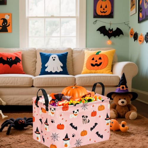 Image of Halloween Shelf Nursery Storage Basket Laundry Hamper Storage Box and Bins for Home Decor Clothes with Handles(Pink Puppy)