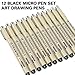Muchcute Micro Fineliner Drawing Art Pens: 12 Black Fine Line Waterproof Ink Set Artist Supplies Archival Inking Markers Liner Sketch Outline Anime Gifts Manga Sketching Watercolor Zentangle Kit Stuff