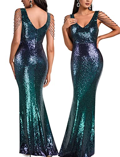 Image of Women 1920s Plus Size Formal Dress Tassels Sleeve Sequins Gatsby Maxi Evening Gown