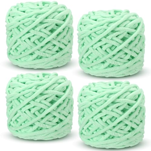 Image of Buryeah Chunky Chenille Yarn for Crocheting Soft Thick Fluffy Yarn for Hand Knitting Bulky Velvet Blanket Plush for Weaving DIY Crafts Each 3.5 oz 55 Yards(Light Aqua,4 Pack)