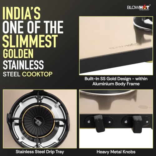 Image of BLOWHOT Crystal 2B Gas Stove | Stainless Steel Top | Push Button Auto Ignition Gas Stove Powered by Battery | Warranty - 2 Year on Product | 5 Years on Burner and Gas Valves