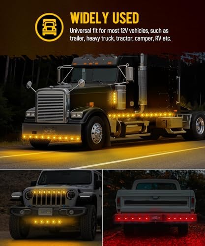 Partsam 10 Pcs 3/4 inch Amber to Red LED Watermelon Side Marker Lights, 12V Dual Colors Turn Signal Warning Lights Side Clearance Lights Tail Griller Flash Lights for Trailer Truck RV Waterproof — view 6