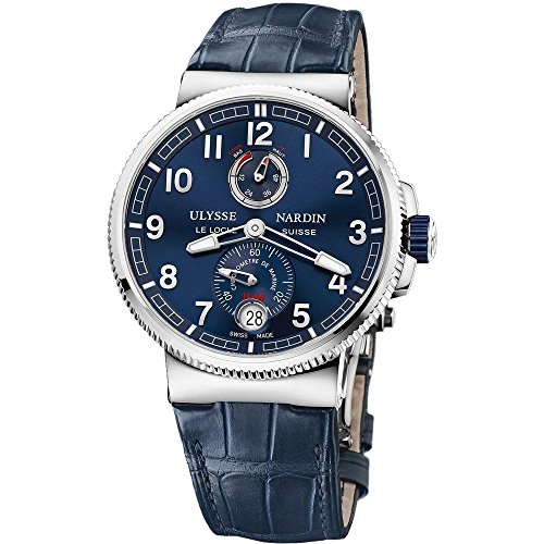 Ulysse Nardin Marine Chronometer Blue Alligator Leather Mens Watch 1183-126-63