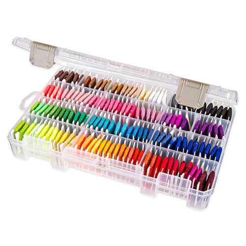 ArtBin Floss Finder Box: Clear Sewing Organizer with 6 Compartments 12 Dividers Durable - Perfect for Embroidery Floss and Small Sewing Supplies Storage