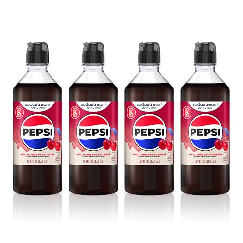 Image of SodaStream Wild Cherry Pepsi & Cream, New Pour Bottle 440ml, (Pack of 4)
