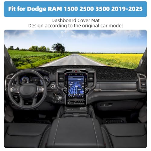 Image of Dash Cover Mat for Dodge RAM 1500 2500 3500 2019 2020 2021 2022 2023 2024 2025 Non-Slip Dashboard Cover Mat Sunshade UV Rays Protector Interior Accessories
