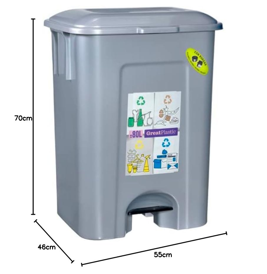 COM-FORT HOUSE | Cubo de Basura con Pedal | Capacidad de 80 litros | Cubo Reciclaje | Cubo de Basura Cocina | Diferentes Diseños | Piezas Extraíbles | Limpieza Fácil | (1, Plata)
