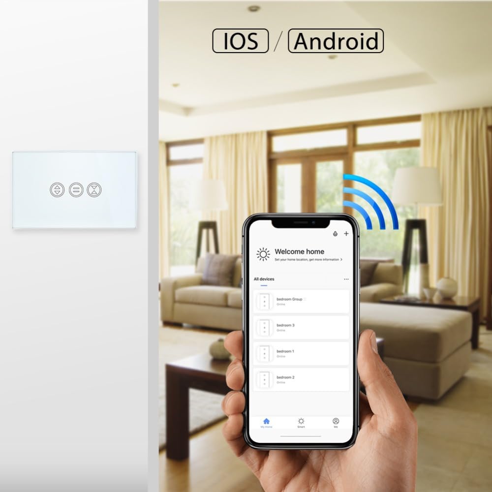 Interruttore Tapparelle WiFi,Interruttore WiFi WiFi Tenda Interruttore TOUCH PANNELLO TELECOMANDO TETTORE TETTO CONTROLLO VOCE(2)
