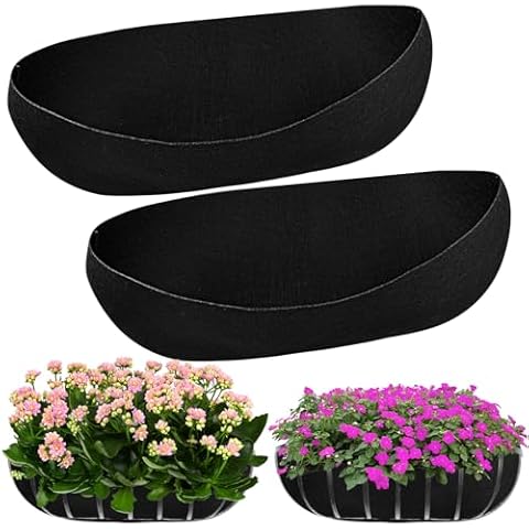 2PCS 36Inch Upgraded Planter Basket Liners Fabric Window Box Liners Felt Trough Planter Liner Black Flower Basket Liner Non-Woven Hanging Plant Liner for Planters Garden Fence - Avoid Bird Nesting Cover