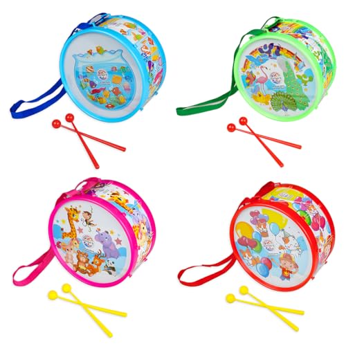 Image of Ratna's Rhythm Musical Drum Senior Kids Musical Drum Set with 2 Sticks & Hanging Strap, Colorful Animal Designs, Educational Toy for Kids 3+ Years