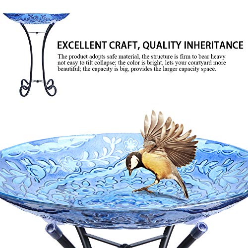 Mumtop Outdoor Glass Birdbath With Metal Stand For Lawn Yard Garden Decor,18” Dia/21.65 Height #TOP3