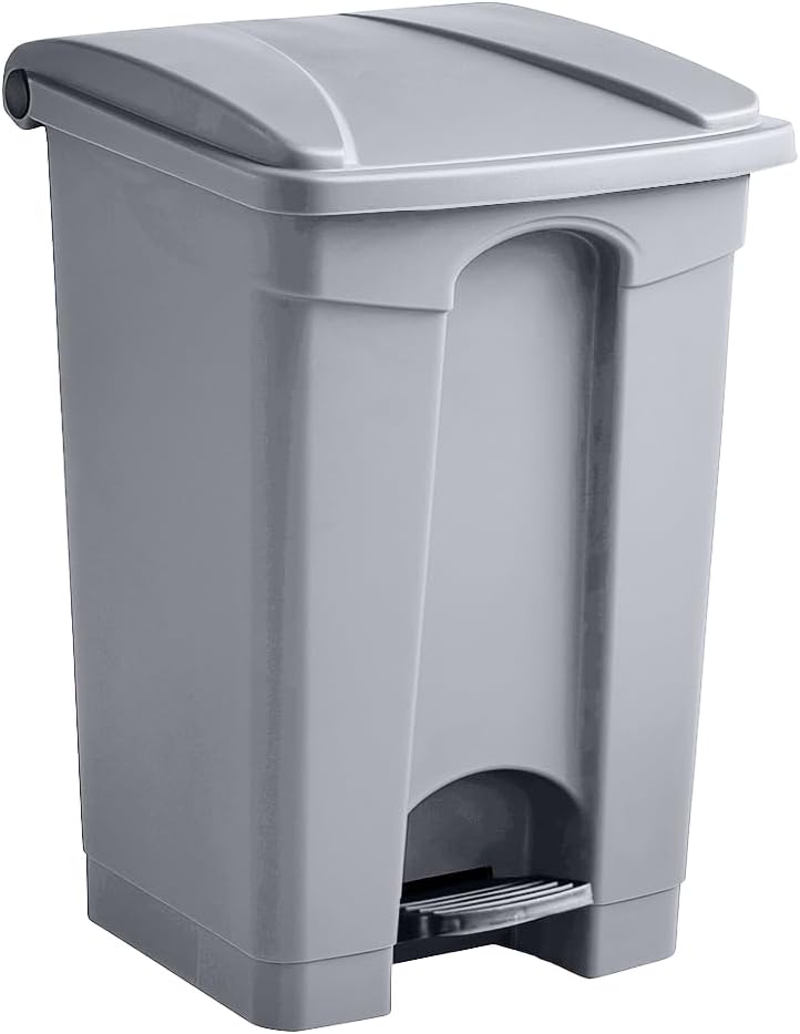 Plastic Garbage Bin with Foot Pedal, Hands-Free Garbage Can, Gray, 12 Gallon Rectangular Step-On Commercial Trash Can for Restaurant/Office/Kitchen