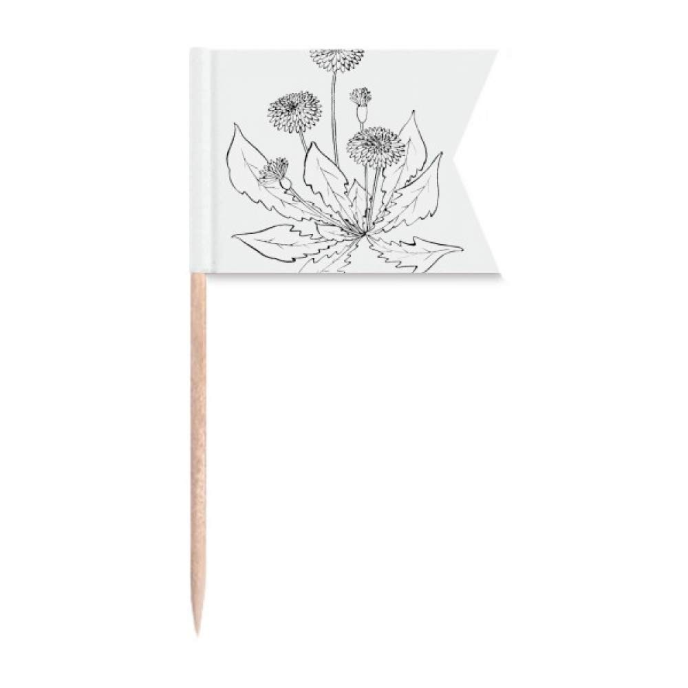 Gâteau de fête Fleurs de Pissenlit Noir et Blanc avec cure-dent pour décoration de table