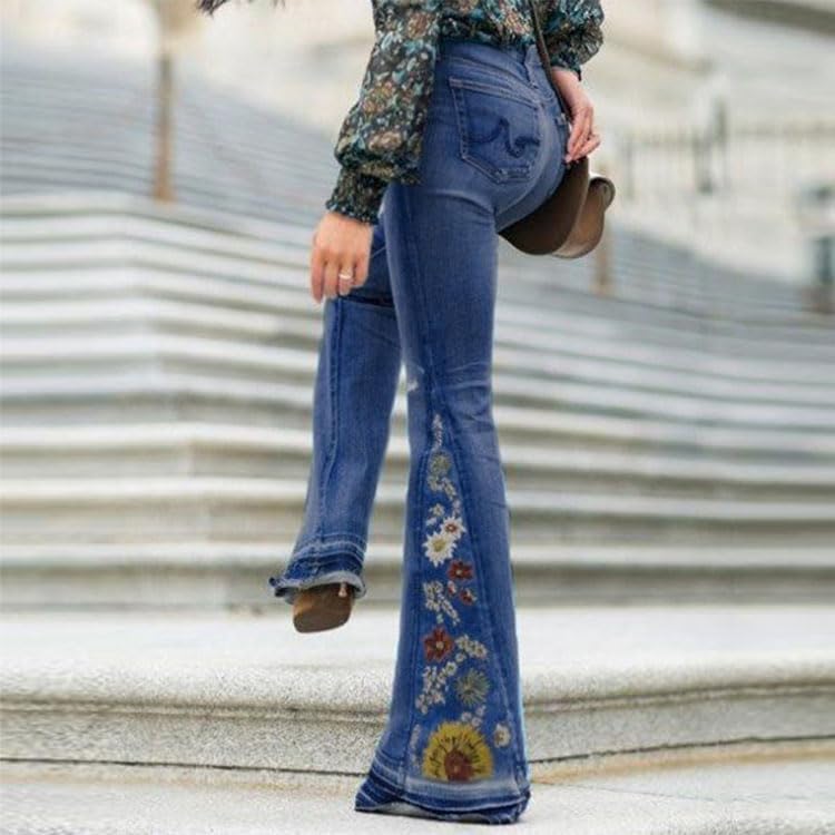 Womens Flared Jeans High Waisted Bell Bottom Jeans 70s Retro Jeans Lightweight Denim Pants Embroidered Bootcut Jeans2