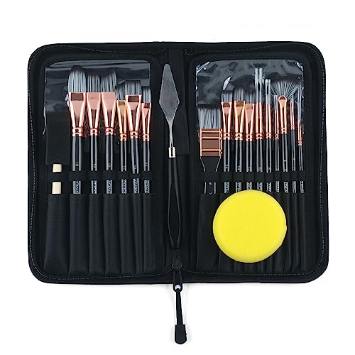Transon Art Paint Brush Kit 16 Paint Brushes with Foam Brush Sponge Spatula and Art Case for Oil, Acrylic, Watercolor, Gouache, Painting Black Color - Thumbnail 6