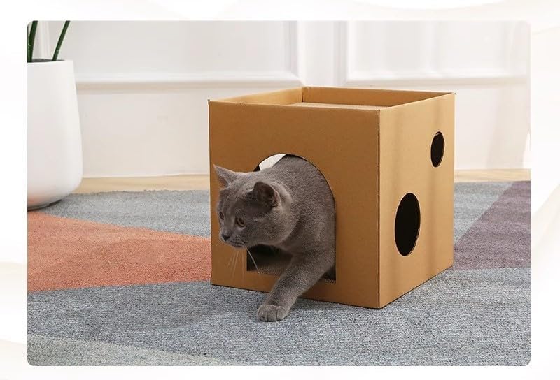 review Cozy Cat House with Scratcher Pad, Made of Corrugated Cardboard, Ideal for Cats & Kittens & Small Animals. 11.8