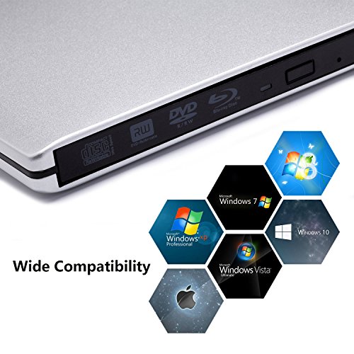 USB 3.0 External Blu-Ray DVD/BD/CD Drive, Portable Ultra-Thin 3D Blu-ray Player/Writer/Burner Used for The MacBook Pro Air, Apple Mac and So On Various Brand Computer Desktop, Laptop (Silver) - Thumbnail 3