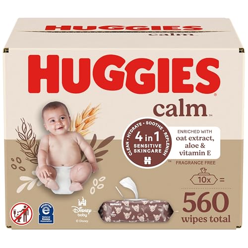 Huggies Calm Baby Wipes, Unscented, Hypoallergenic, 10 Push Butto...