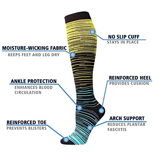 Double Couple 5 Pairs Wide Calf Compression Socks for Men Women Extra Plus Size Knee High Support 20-303