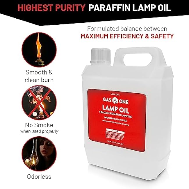 GasOne Liquid Paraffin Lamp Oil ¨C 1 Gallon (128oz) Clear ¨C Odorless, Smokeless Indoor Outdoor Fuel for Lanterns, Lamps, and Torches ¨C Safe Packaging