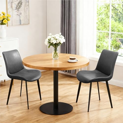 Image of Modern Dining Chairs Set of 2, PU Leather Dining Room Chairs, Upholstered Kitchen Chairs with Ergonomic Backrest & Sturdy Metal Legs, Perfect for Dining Room, Living Room, Grey