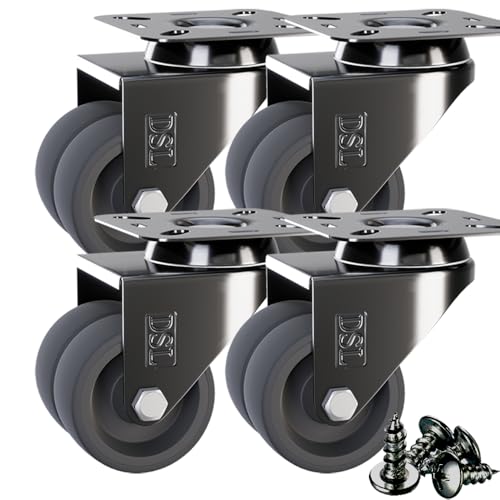DSL Caster Wheels set of 4 - TPR Heavy Duty 50mm Swivel Castor Wheels Trolley – No Floor Marks Silent Rubbered Castors for Furniture – upto 400KG + Free Fitting