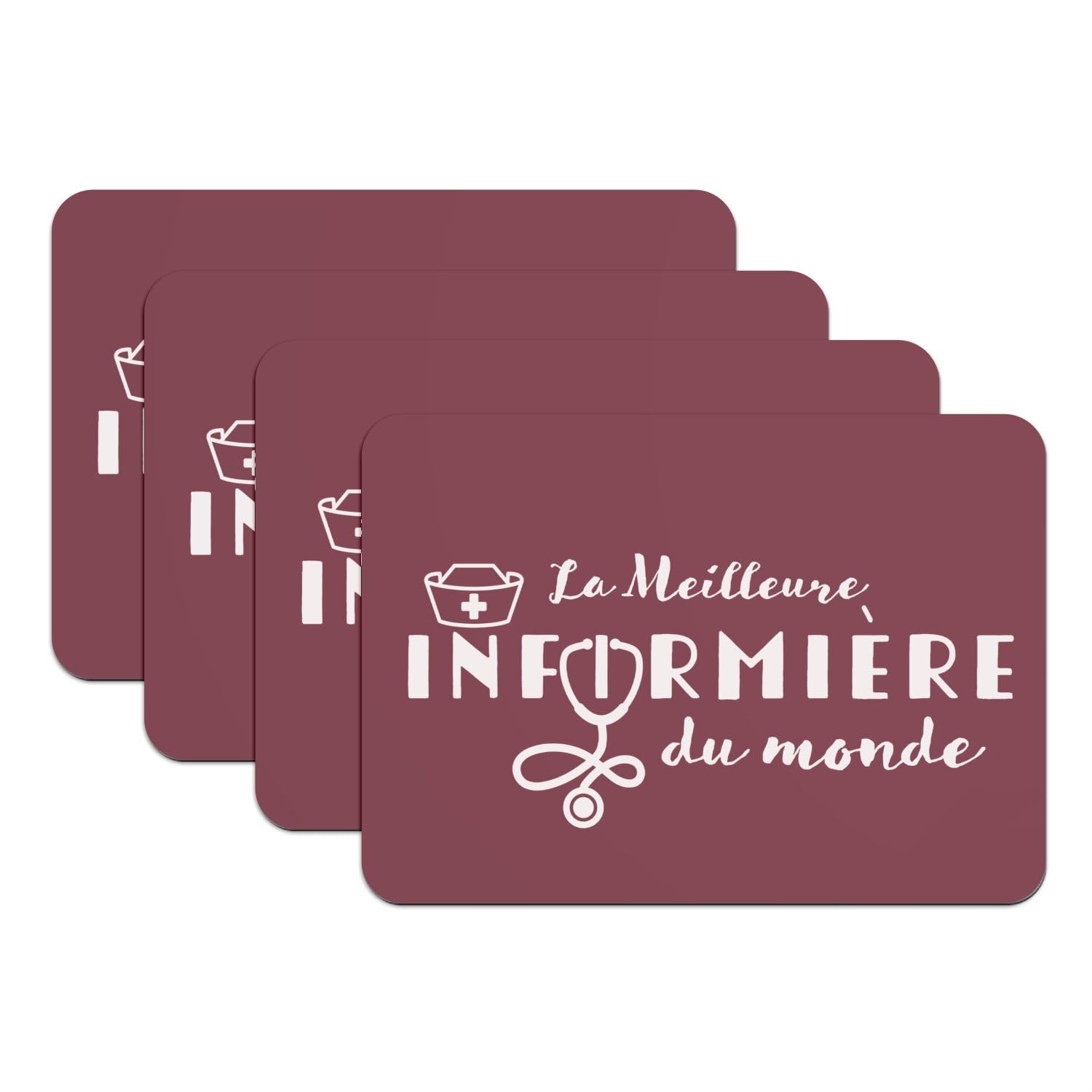 Soin hôpital : lot de 4 sets de table de grand format 39,5 x 28,5 cm rouge pour infirmière