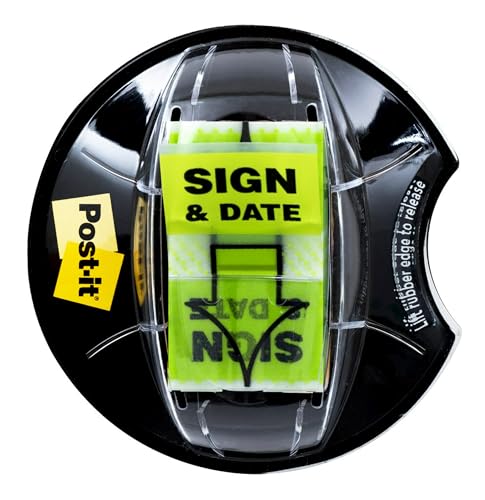 Post-it Message Flags, Sign and Date 1 in. x 1.7 in., One Dispenser with 200 -Count Green Sticky Tabs Per Dispenser (200 Flags Total) - image 1
