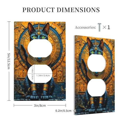 Decorative Outlet Covers Egyptian Black Cat Vintage Gold Decorated 1 Gang Duplex Light Switch Cover Plate Wall Plates for Electrical Outlets Switchplate Faceplate for Home Decor