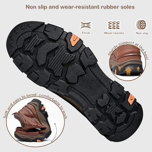 Men's Leather Dress Loafers Slip On Waterproof Boots for Men, Non Slip Lightweight Breathable Business Hiking Shoes for Wedding Walking Travel4