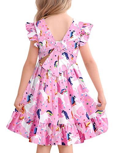 Toddler Summer Dress 3t 4t Pink Spring Summer Outfit Bowknot Tie Backless Casual Unicorn Dress