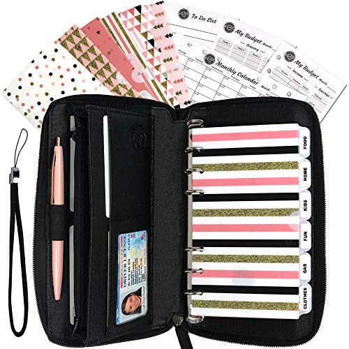 Budget Planner Organizer Wallet - 12 Horizontal Tabbed Cash Envelopes, All-in-One Cash Envelope
