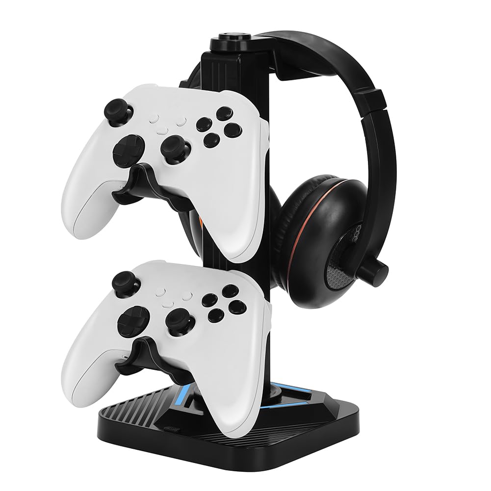 Soporte para auriculares para juegos con iluminación RGB y puertos USB para controladores universales