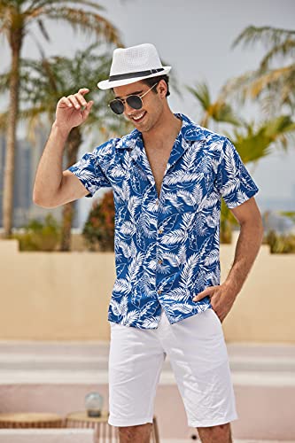 COOFANDY Men Cotton Linen Shirts Loose Fit Tropical Holiday Hawaiian Floral Shirts