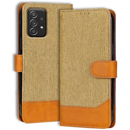Image of Samsung A52S Back Flip Cover Case | Magnetic Closure | Shockproof | Stylish Denim & Leather Back Cover for Samsung Galaxy A52S (Light Brown)