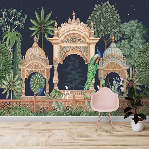 Image of 999STORE Traditional Mughal Garden Dome Indian Wallpaper Ethinic Wallpaper Peacock Wallpaper for Walls Bedroom (Non8X60446)
