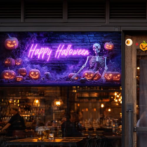 HOMETITUTE Halloween Skeleton Pumpkin Film para Ventana miniatura 2