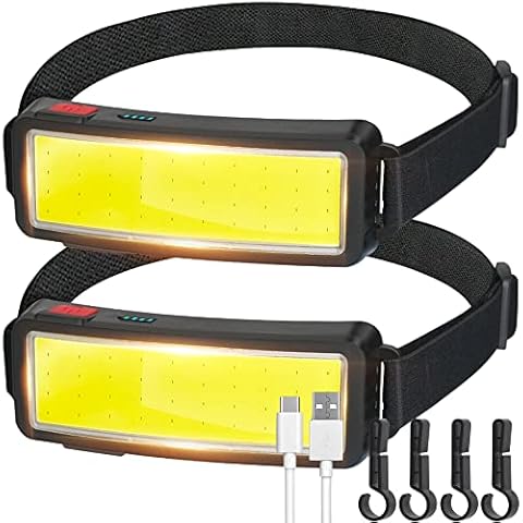 DARKBEAM LED Headlamp Flashlight 1200Lumen USB Rechargeable COB Floodlight Lightweight Waterproof Headlight - Work Light for Hard Hat, Car maintenance and construction, Cycling Fishing Outdoor, 2 pack Cover
