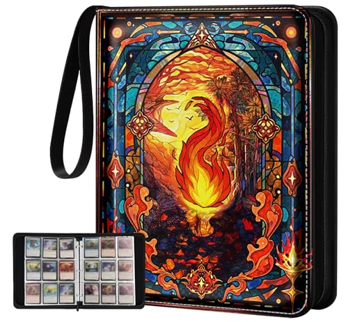 Image of for 9 Pocket Card Binder for MTG, TCG, Game Cards Holds 900 Cards - Large Capacity Trading Card Collection Album Folder with Zipper for Men Boys Teens Fire Design for Sports Card