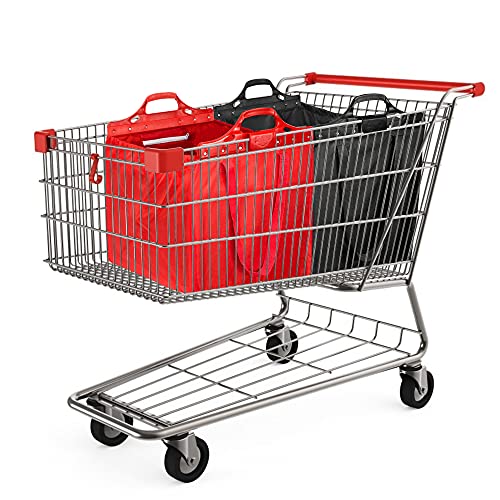 VAIIGO Wiederverwendbare Einkaufstasche, robuste große Einkaufstaschen, Supermarkt, Lebensmittel, Einkaufstrolley, Taschen, Express-Einkaufstrolley, 2 Stück (schwarz/rot + Schultergurt) Cover