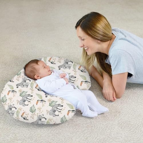 Image of ๐๐ข๐ฆ๐ ๐๐ฅ Nursing Pillow for Breastfeeding Newborn Baby | C-Shape Feeding Pillow with Removable Cotton Cover | Tummy Time, Propping & Sitting Support | Baby Feeding Pillow for Mother (Zebra-Forest)
