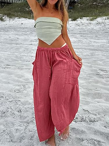 Casual Wide Leg Pants for Women Drawstring Elastic Waist Flowy Loose Pants Long Lounge High Waist Palazzo Pants2